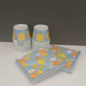 Easter Pastel Chick Disposable Luncheon Napkins & Cups Tableware Set NEW